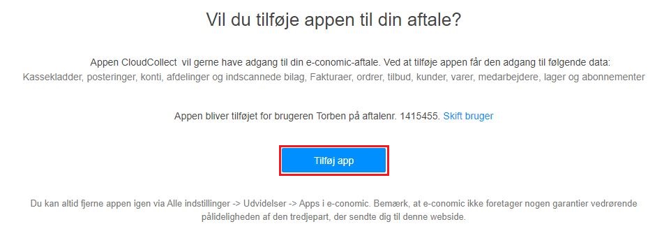 Tillad CloudCollect i e conomic