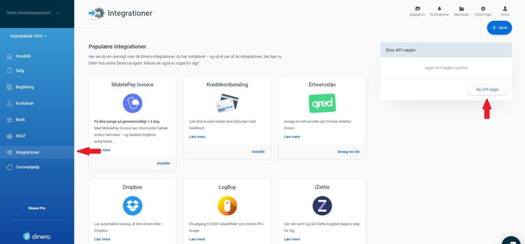 API-nøgle i Dinero